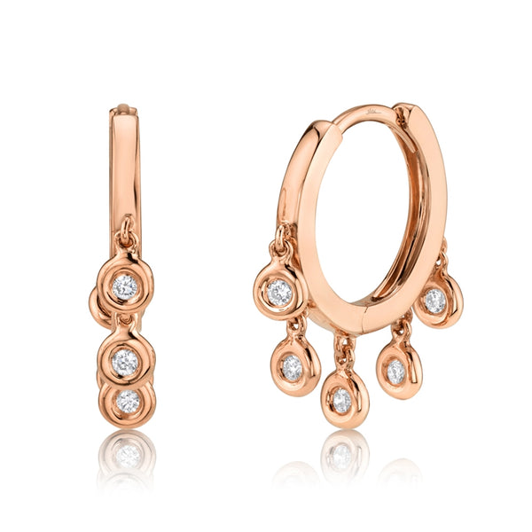 14K Rose Gold Diamond Bezel Dangle Small Hoop Earring