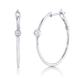 14K White Gold Diamond Bezel Hoop Earring-EARRINGS-Maurice's Jewelers-WHITE GOLD-