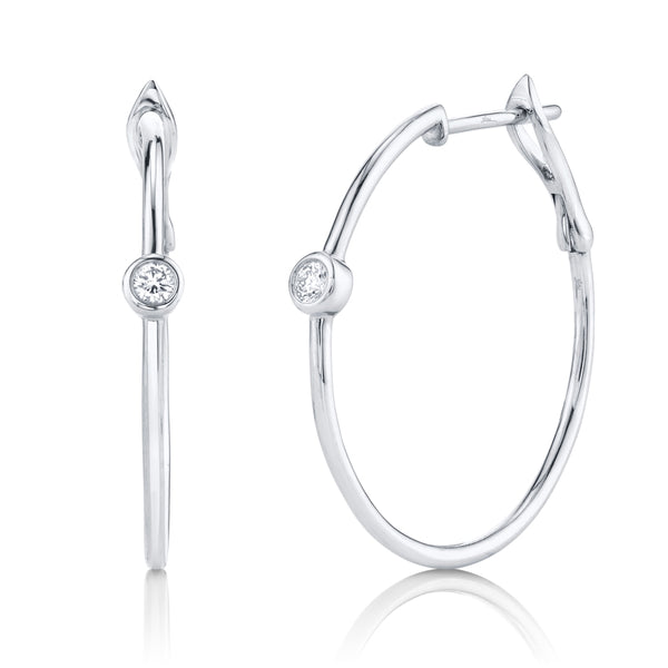 14K White Gold Diamond Bezel Hoop Earring