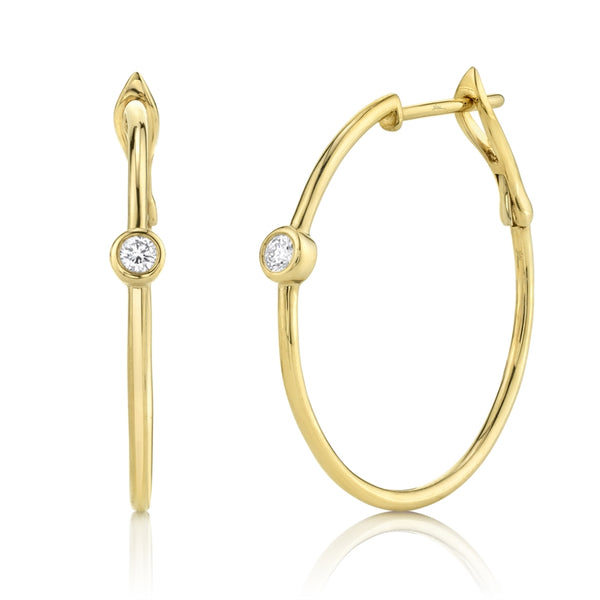 14K Yellow Gold Diamond Bezel Hoop Earring