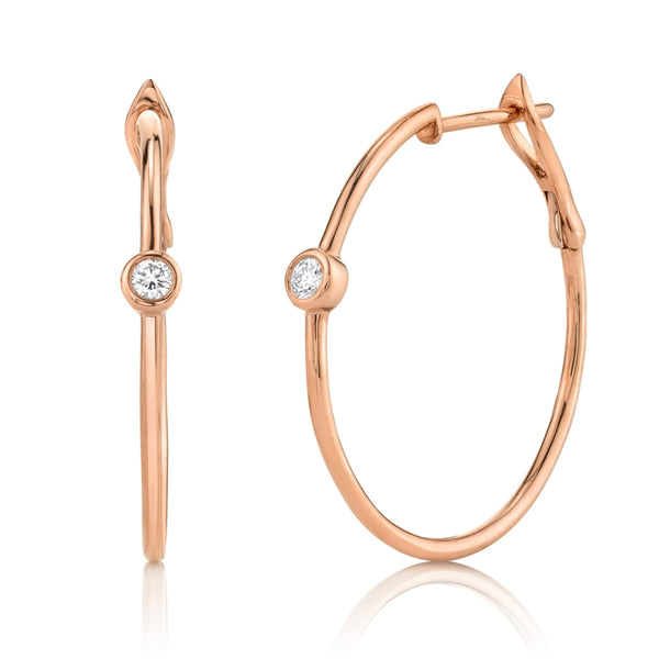 14K Rose Gold Diamond Bezel Hoop Earring