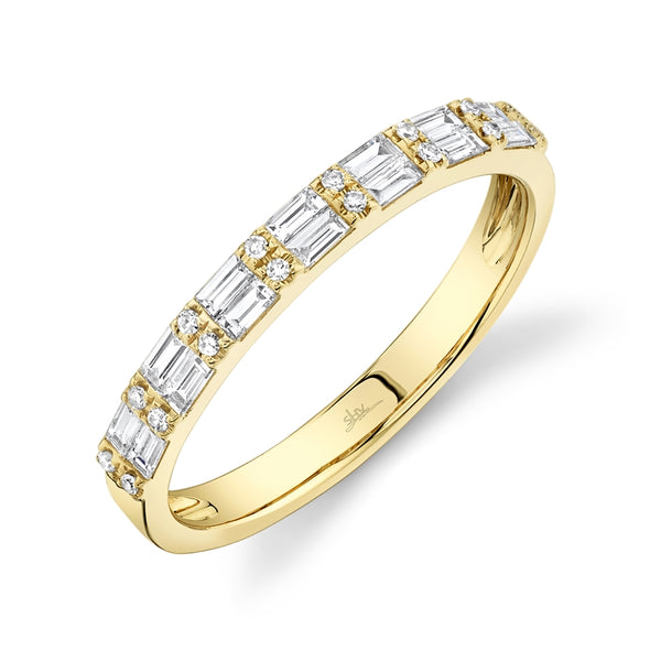 14K Rose Gold Diamond Baguette + Round Diamond Band