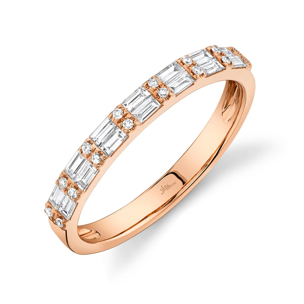 14K Rose Gold Diamond Baguette + Round Diamond Band