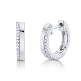 14K White Gold Diamond + High Polished Huggie Earring-EARRINGS-Maurice's Jewelers-WHITE GOLD-