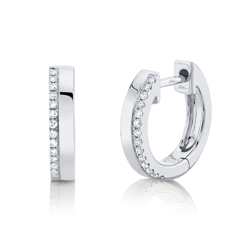 14K White Gold Diamond + High Polished Huggie Earring-EARRINGS-Maurice's Jewelers-WHITE GOLD-