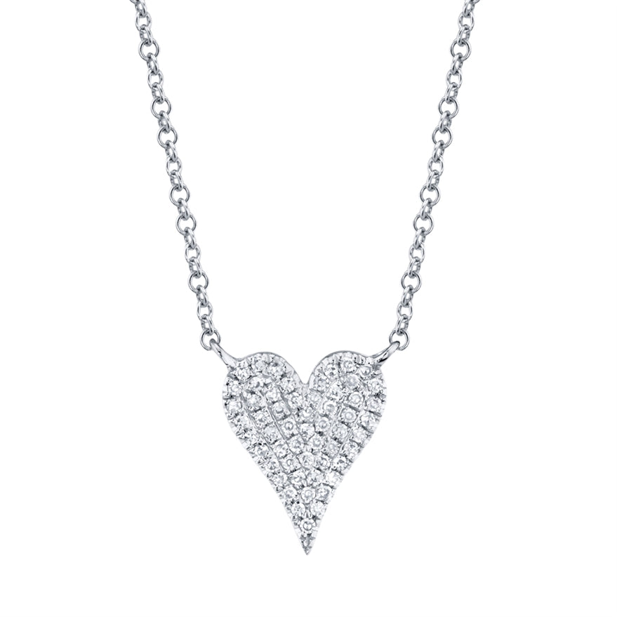 14K White Gold Pave Diamond Heart Necklace (Small)-Necklaces-Maurice's Jewelers-WHITE GOLD-