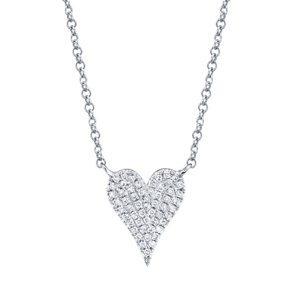 14K White Gold Pave Diamond Heart Necklace (Small)