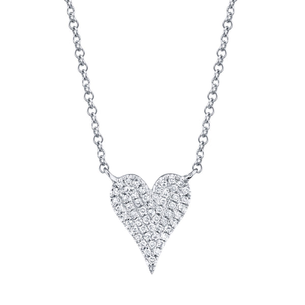 14K White Gold Pave Diamond Heart Necklace (Small)-Necklaces-Maurice's Jewelers-WHITE GOLD-