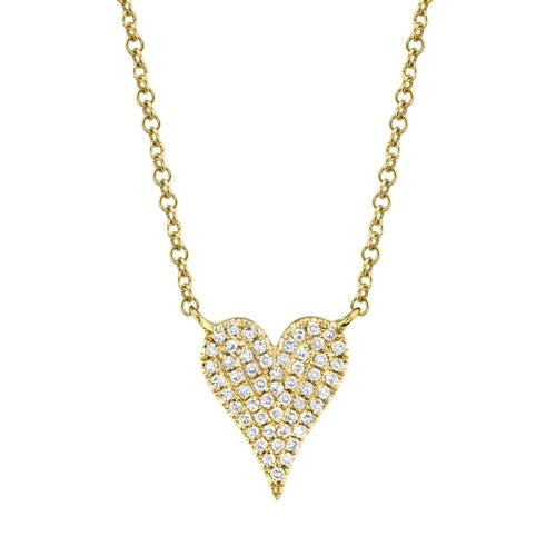 14K Yellow Gold Pave Diamond Heart Necklace (Small)