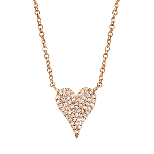 14K Two Tone Gold Pave Diamond Heart Necklace (Small)