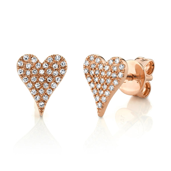 14K Yellow Gold Diamond Heart Stud Earrings