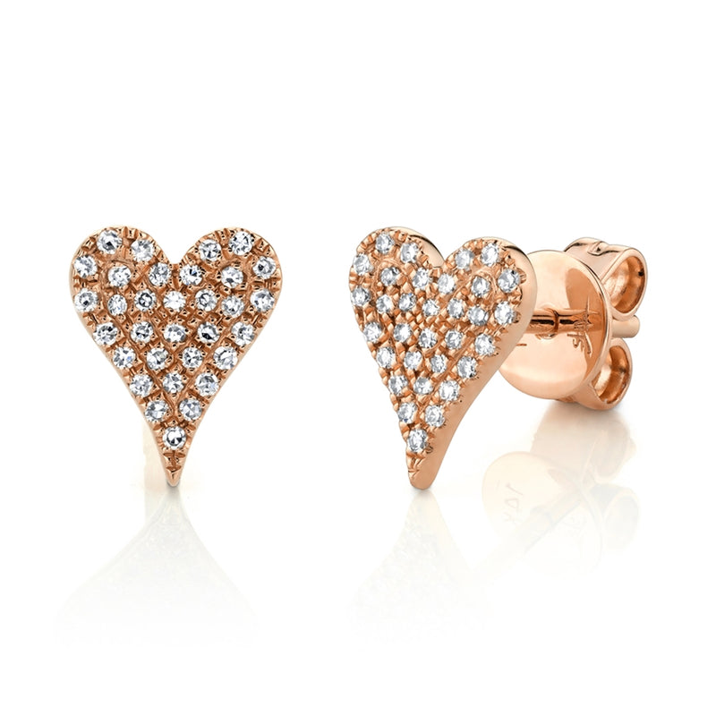 14K Rose Gold Diamond Heart Stud Earrings