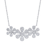 14K White Gold Diamond Tri-Flower Necklace