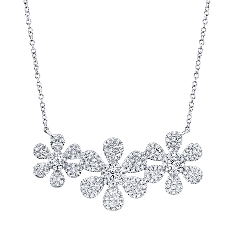 14K Yellow Gold Diamond Tri-Flower Necklace-Necklaces-Maurice's Jewelers-WHITE GOLD-
