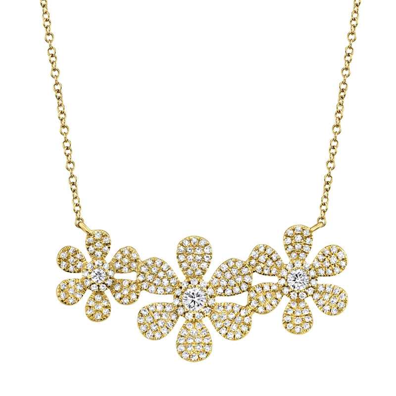 14K Yellow Gold Diamond Tri-Flower Necklace-Necklaces-Maurice's Jewelers-YELLOW GOLD-