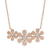 14K White Gold Diamond Tri-Flower Necklace