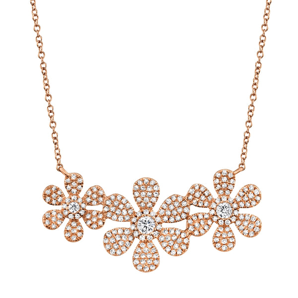 14K Rose Gold Diamond Tri-Flower Necklace