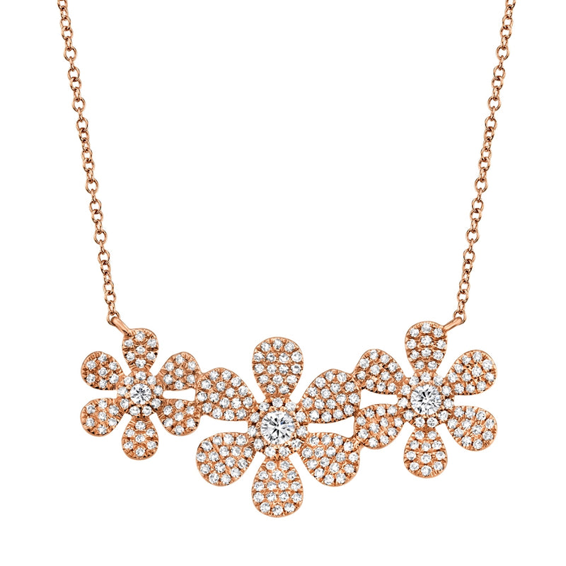 14K Yellow Gold Diamond Tri-Flower Necklace-Necklaces-Maurice's Jewelers-ROSE GOLD-