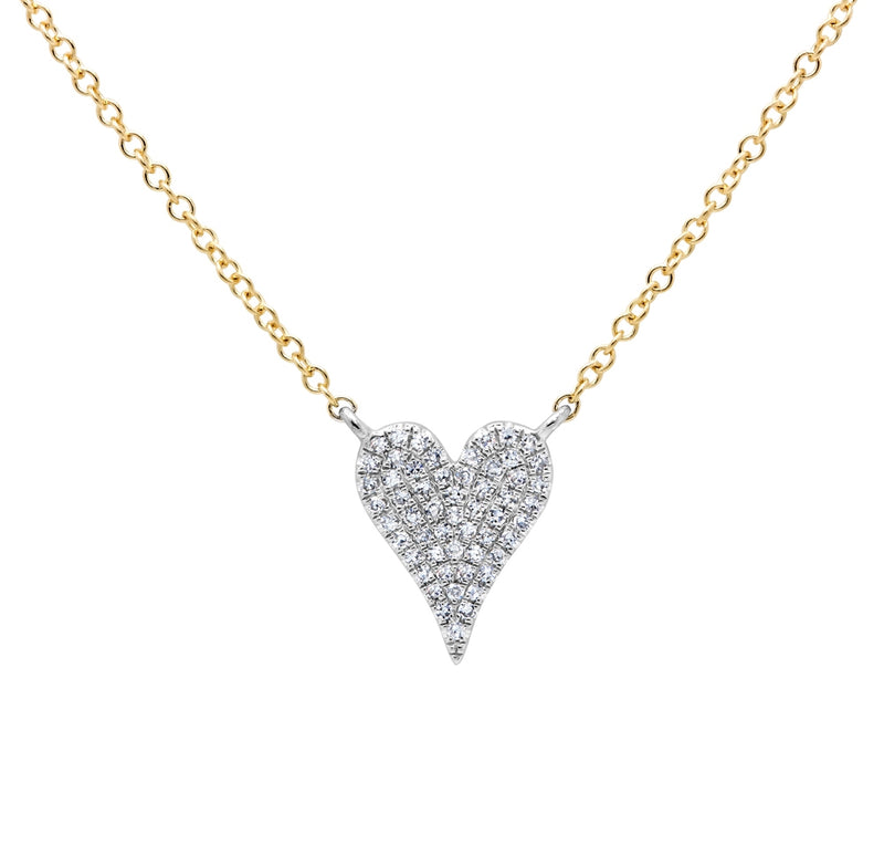 14K Yellow Gold Pave Diamond Heart Necklace (Small)