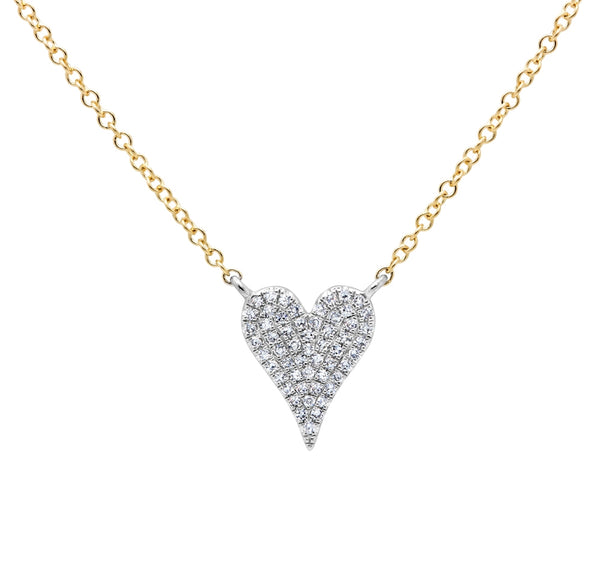 14K Two Tone Gold Pave Diamond Heart Necklace (Small)