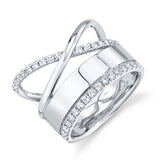 14K White Gold Diamond Polished Crossover Ring