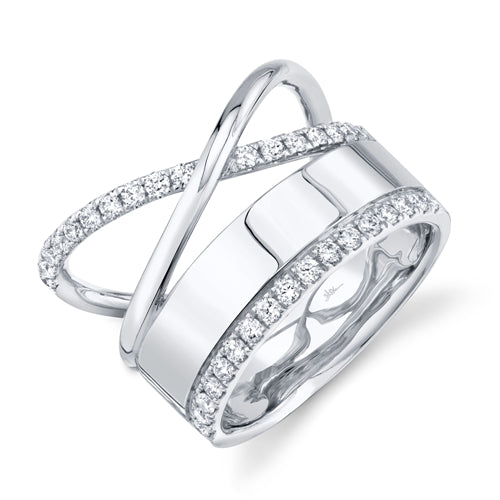14K White Gold Diamond Polished Crossover Ring-Rings-Maurice's Jewelers-WHITE GOLD-