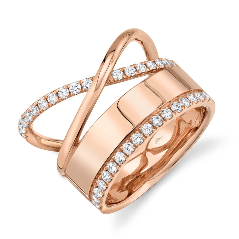 14K White Gold Diamond Polished Crossover Ring-Rings-Maurice's Jewelers-ROSE GOLD-