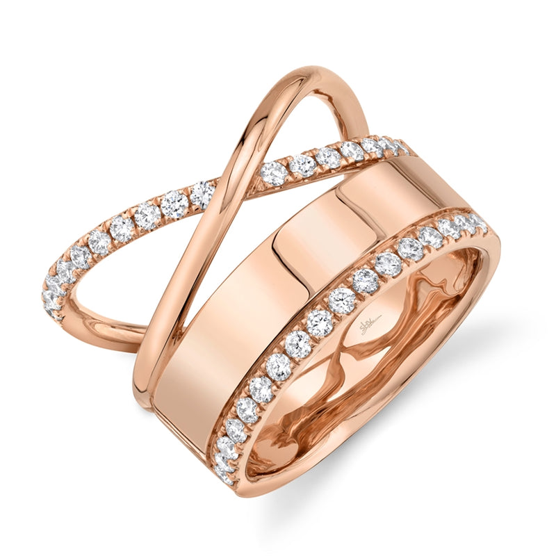 14K Yellow Gold Diamond Polished Crossover Ring