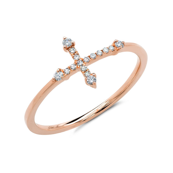 14K Rose Gold Diamond Cross Ring