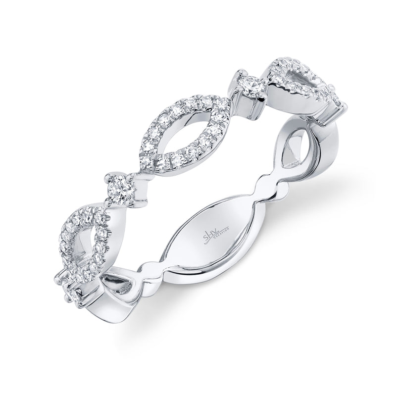 14K White Gold Diamond Open Design Stackable Ring