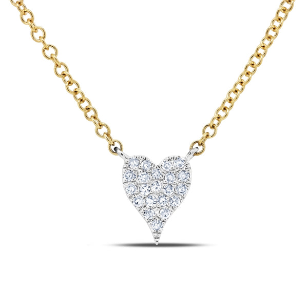 14K Two Tone Gold Pave Diamond Heart Necklace (Mini)-Necklaces-Maurice's Jewelers-TWO TONES-