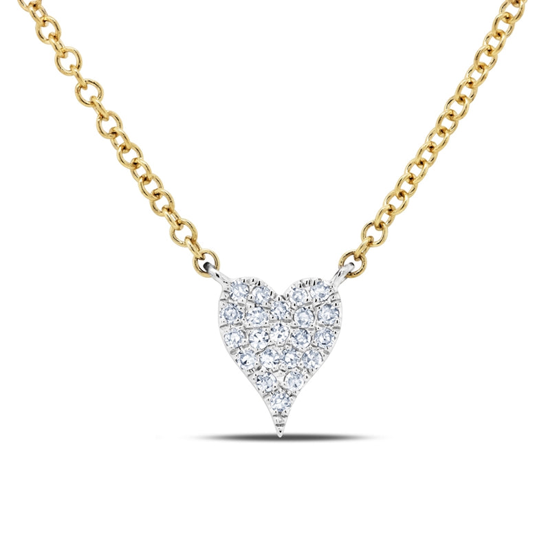 14K Two Tone Gold Pave Diamond Heart Necklace (Mini)