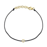 14K Yellow Gold Black String Diamond Bezel Bracelet