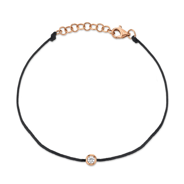 14K Rose Gold Black String Diamond Bezel Bracelet-Bracelets-Maurice's Jewelers-