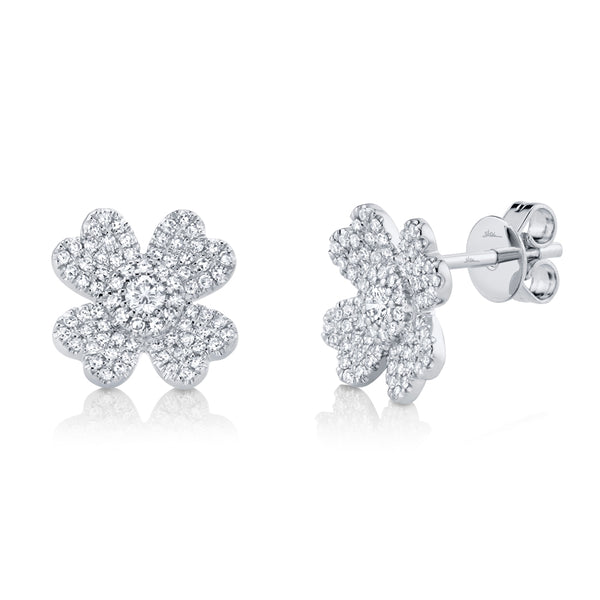 14K White Gold Diamond Clover Stud Earrings-EARRINGS-Maurice's Jewelers-