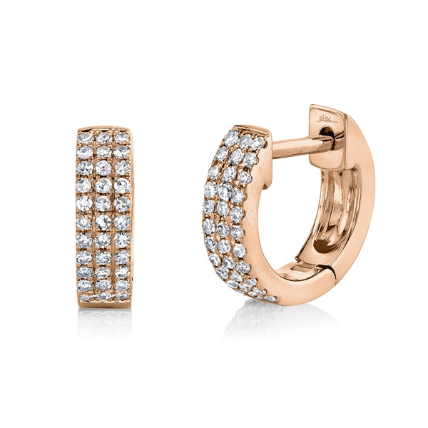 14K Rose Gold Pave Huggie Earring