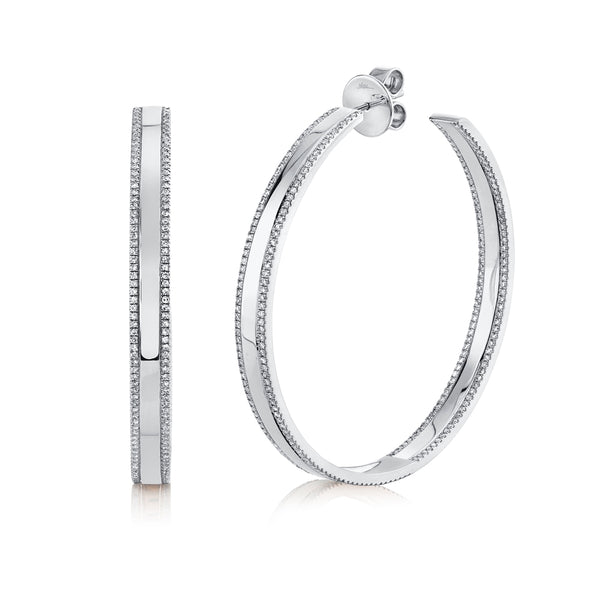 14K White Gold Diamond High Polished Hoop Earring-EARRINGS-Maurice's Jewelers-WHITE GOLD-