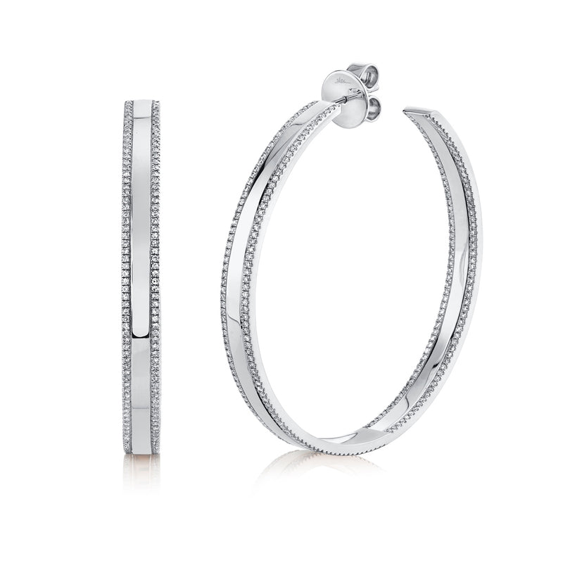 14K Yellow Gold Diamond High Polished Hoop Earring-EARRINGS-Maurice's Jewelers-WHITE GOLD-