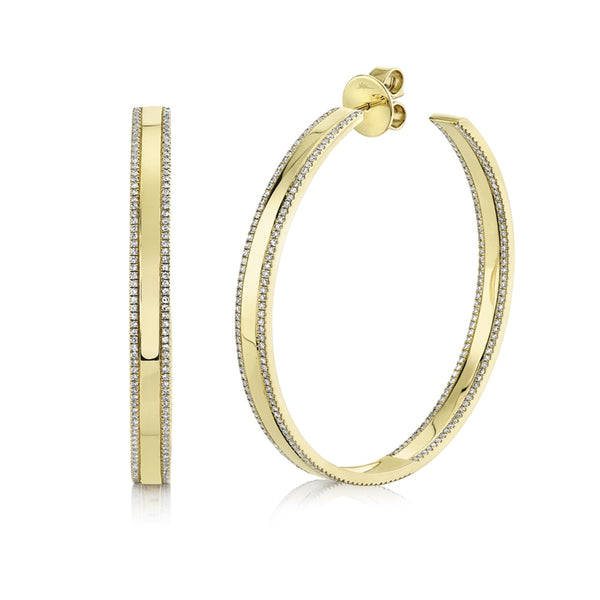 14K Yellow Gold Diamond High Polished Hoop Earring