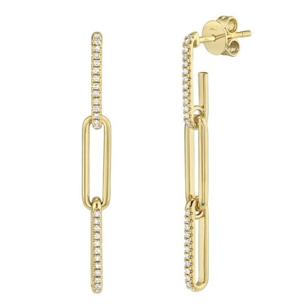 14K Yellow Gold Diamond Link Drop Earrings-EARRINGS-Maurice's Jewelers-YELLOW GOLD-