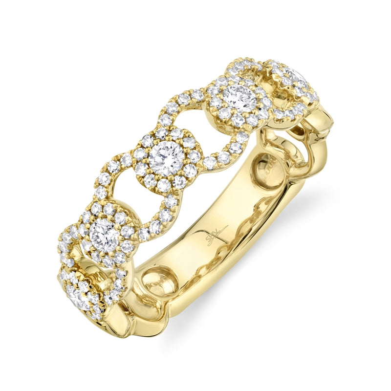 14K Yellow Gold Diamond Halo Link Ring