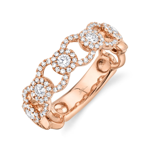 14K Rose Gold Diamond Halo Link Ring