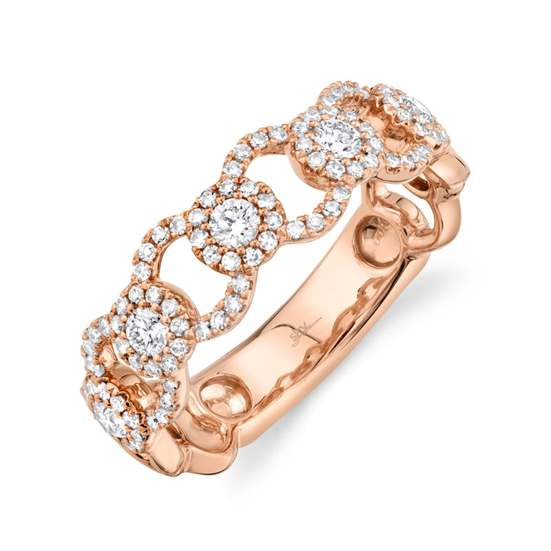 14K Rose Gold Diamond Halo Link Ring