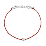 14K White Gold Red String Diamond Bezel Bracelet