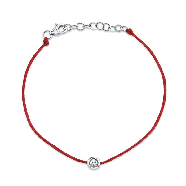 14K White Gold Red String Diamond Bezel Bracelet-Bracelets-Maurice's Jewelers-