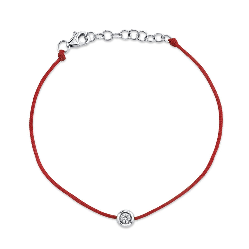 14K White Gold Red String Diamond Bezel Bracelet