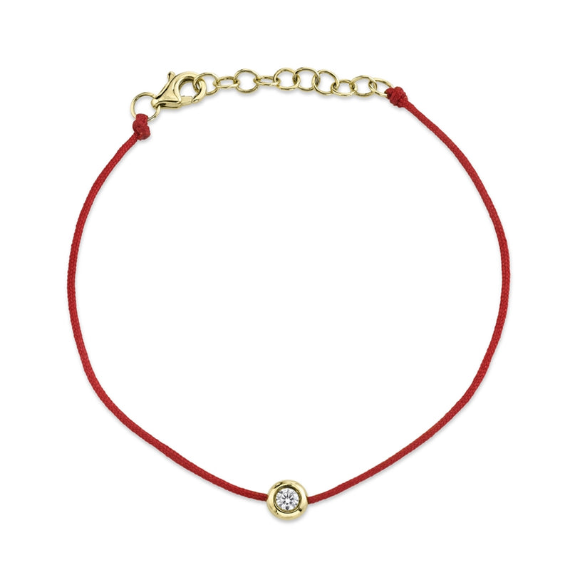 14K Yellow Gold Red String Diamond Bezel Bracelet
