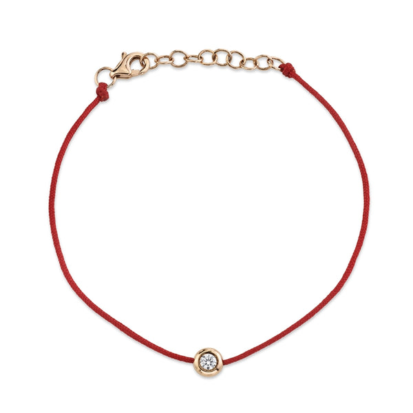 14K Rose Gold Red String Diamond Bezel Bracelet