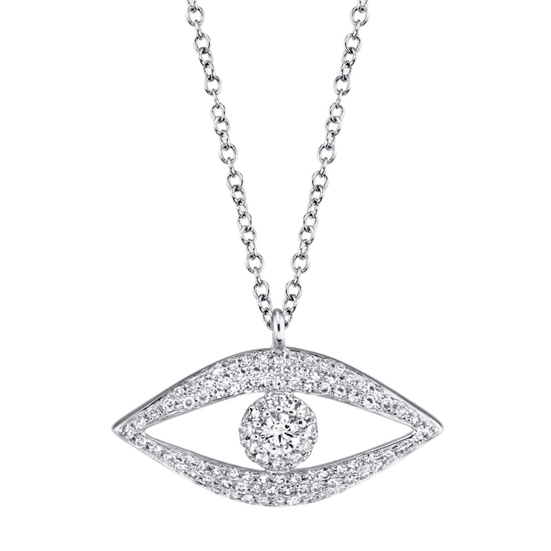 14K White Gold Diamond Evil Eye Necklace
