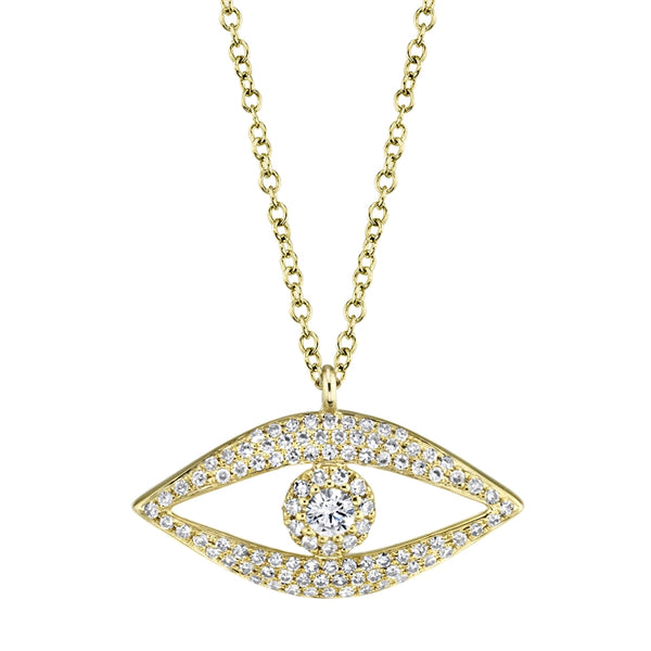 14K Yellow Gold Diamond Evil Eye Necklace